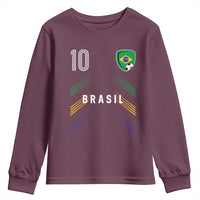 Brasil Number 10 Soccer Shield Graphic Jersey Style Youth Sweatshirt Retro Futbol Football Fans Sports Lover