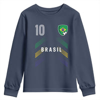Brasil Number 10 Soccer Shield Graphic Jersey Style Youth Sweatshirt Retro Futbol Football Fans Sports Lover