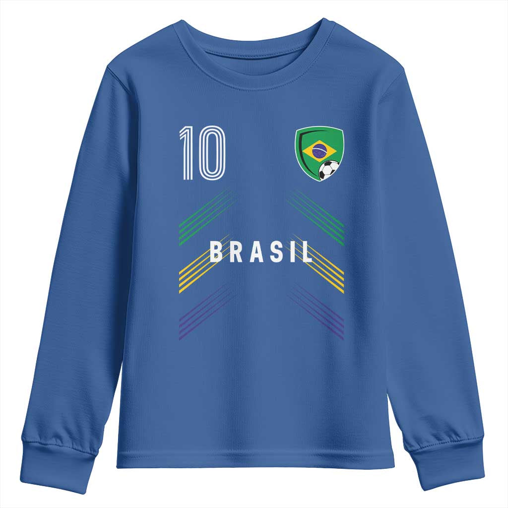 Brasil Number 10 Soccer Shield Graphic Jersey Style Youth Sweatshirt Retro Futbol Football Fans Sports Lover