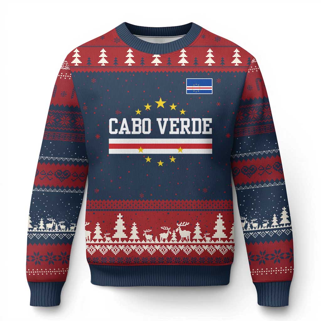 Cabo Verde Athletic Varsity Style Ugly Christmas Sweater Cape Verde Flag Stars National Pride