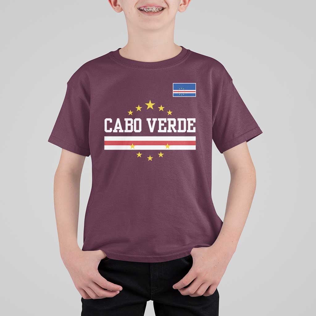 Cabo Verde Athletic Varsity Style T Shirt For Kid Cape Verde Flag Stars National Pride