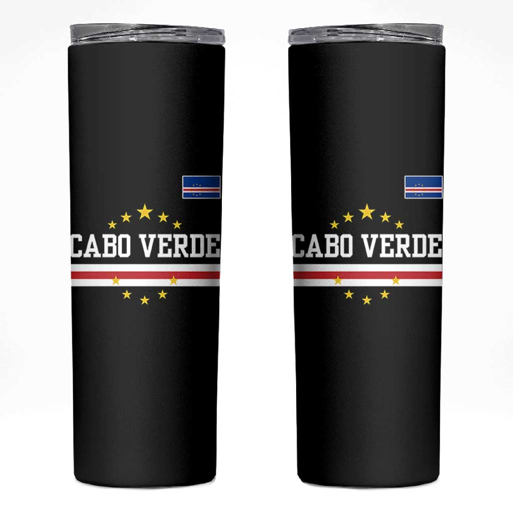 Cabo Verde Athletic Varsity Style Skinny Tumbler Cape Verde Flag Stars National Pride
