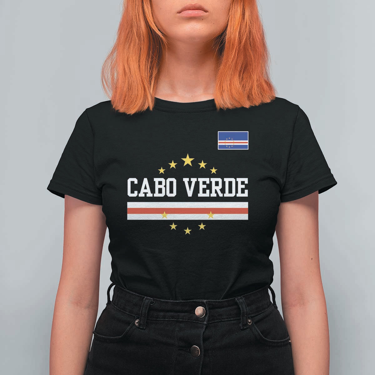 Cabo Verde Athletic Varsity Style T Shirt For Women Cape Verde Flag Stars National Pride