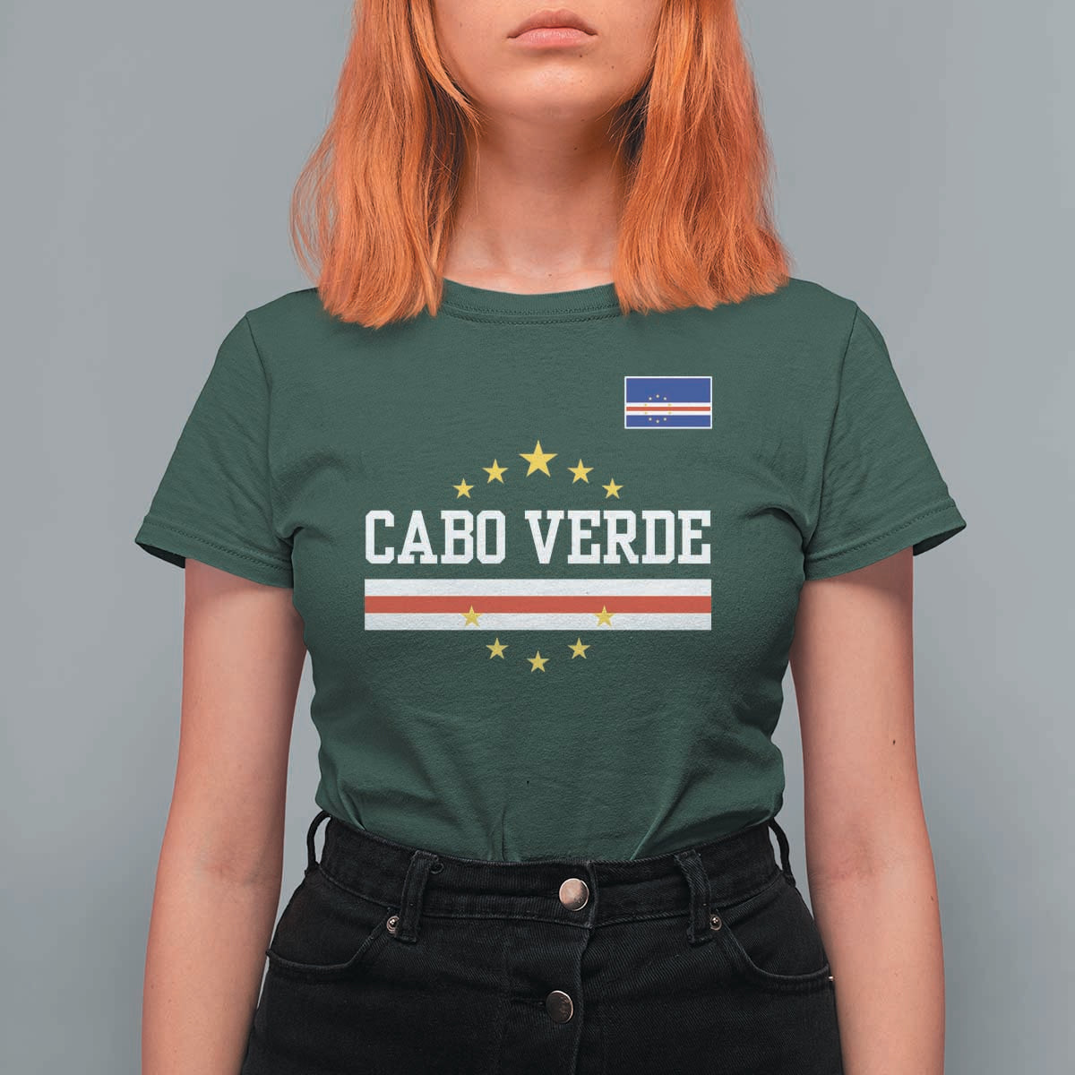Cabo Verde Athletic Varsity Style T Shirt For Women Cape Verde Flag Stars National Pride