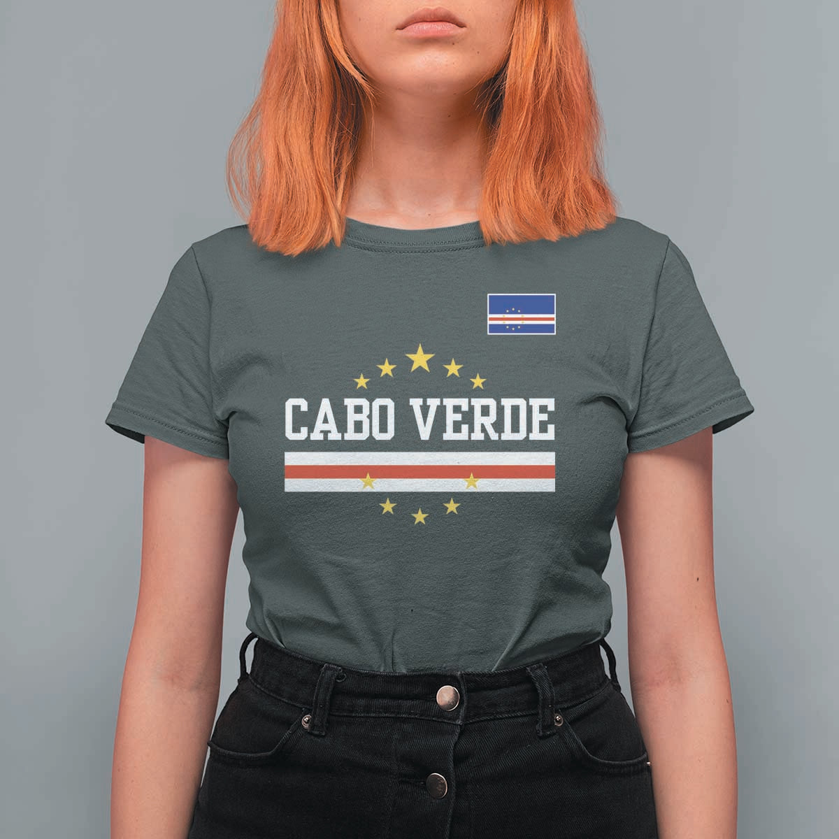 Cabo Verde Athletic Varsity Style T Shirt For Women Cape Verde Flag Stars National Pride