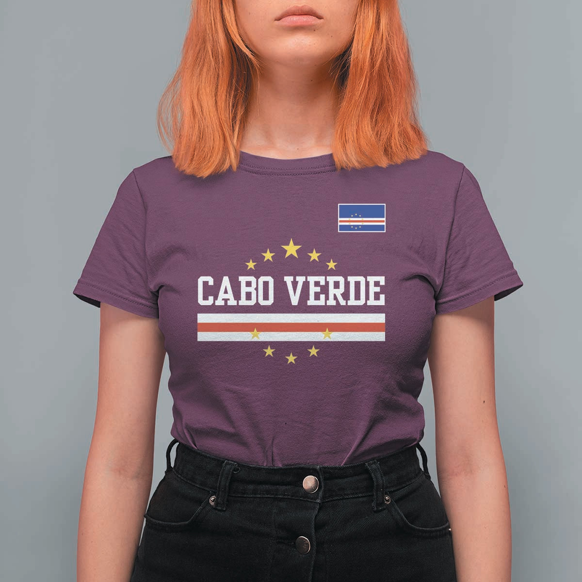 Cabo Verde Athletic Varsity Style T Shirt For Women Cape Verde Flag Stars National Pride