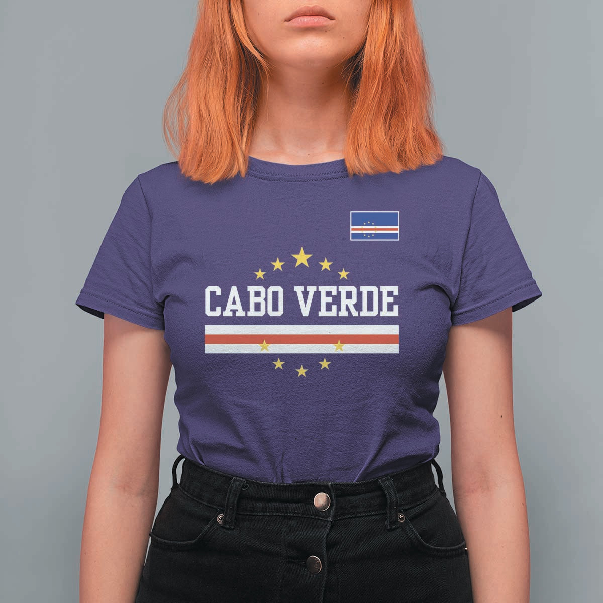 Cabo Verde Athletic Varsity Style T Shirt For Women Cape Verde Flag Stars National Pride