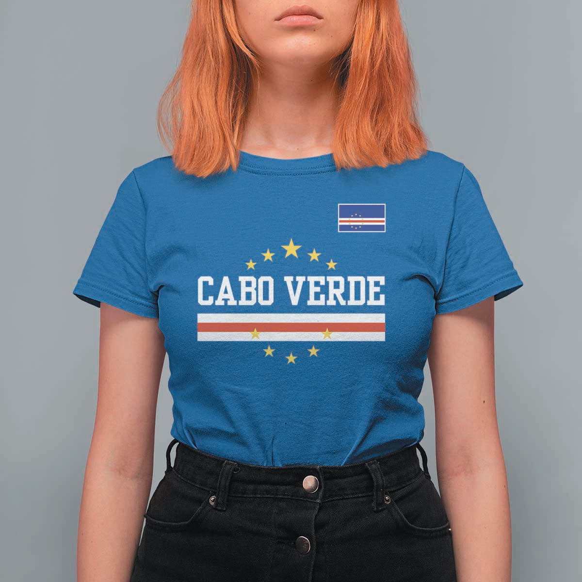 Cabo Verde Athletic Varsity Style T Shirt For Women Cape Verde Flag Stars National Pride
