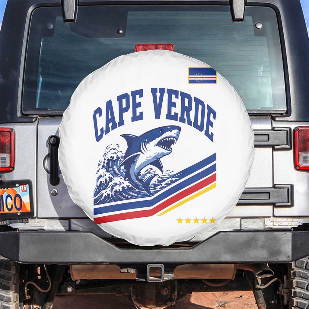 Cape Verde Blue Sharks Ocean Wave Graphic Spare Tire Cover Cabo Verde Pride Sports Fans