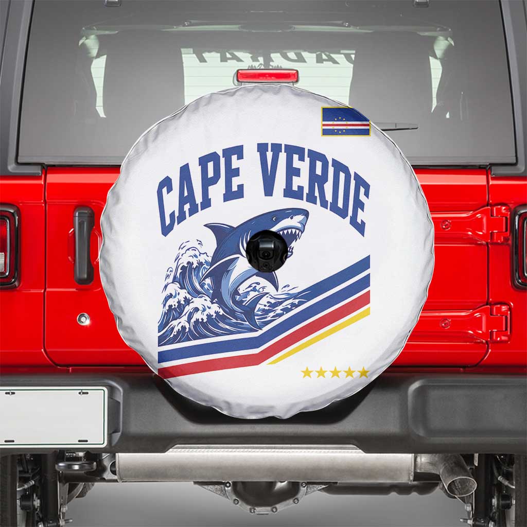 Cape Verde Blue Sharks Ocean Wave Graphic Spare Tire Cover Cabo Verde Pride Sports Fans