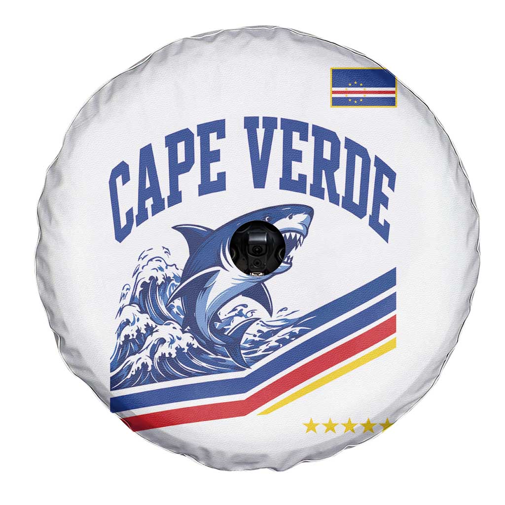 Cape Verde Blue Sharks Ocean Wave Graphic Spare Tire Cover Cabo Verde Pride Sports Fans