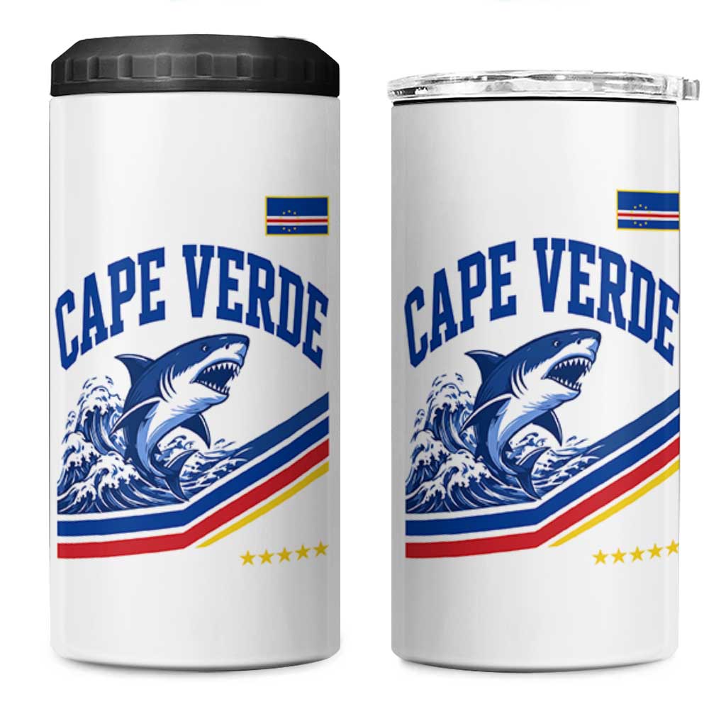Cape Verde Blue Sharks Ocean Wave Graphic 4 in 1 Can Cooler Tumbler Cabo Verde Pride Sports Fans