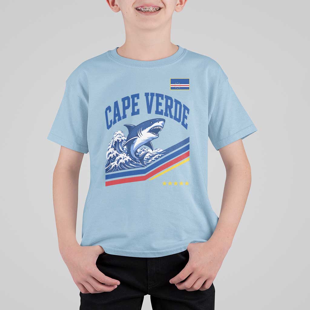 Cape Verde Blue Sharks Ocean Wave Graphic T Shirt For Kid Cabo Verde Pride Sports Fans