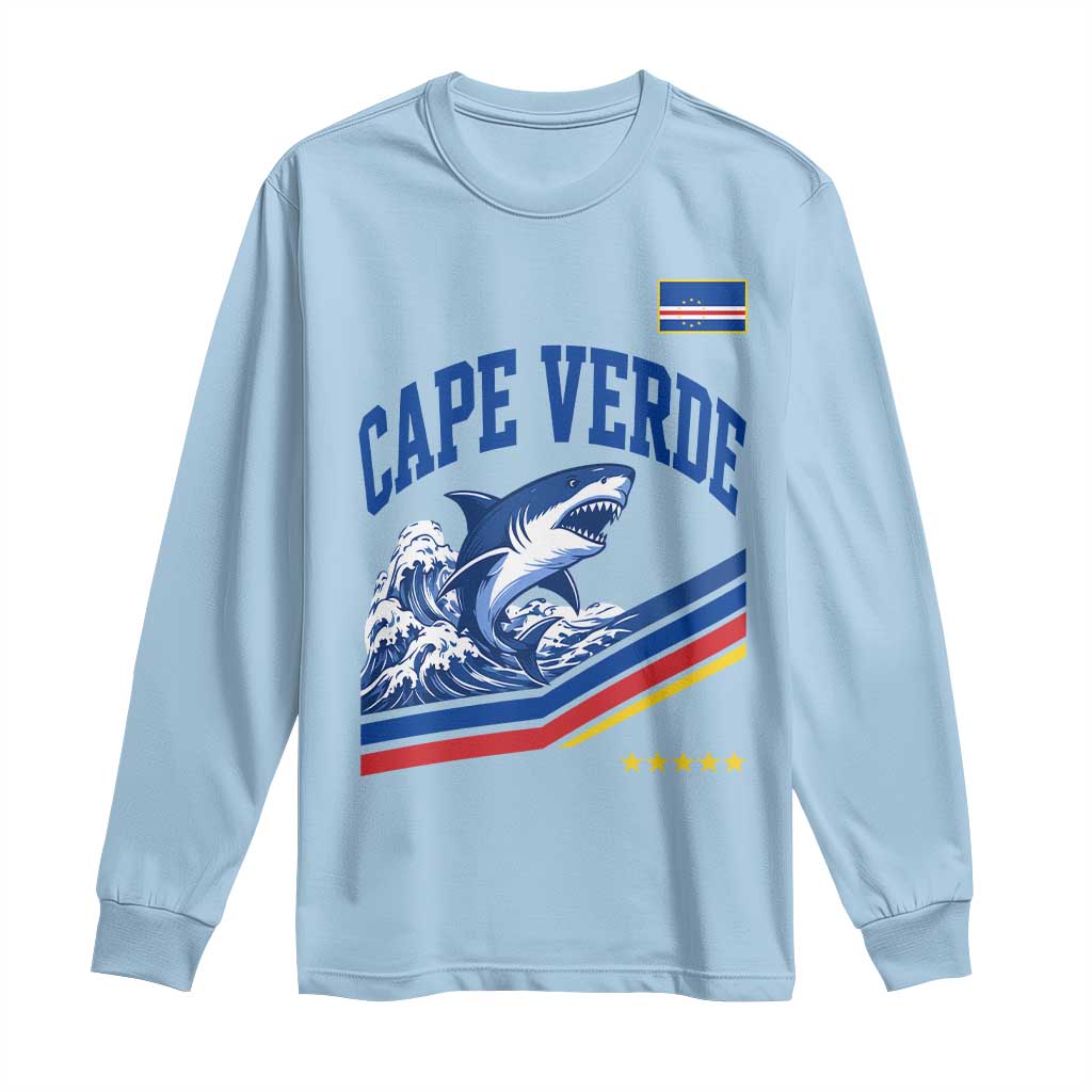 Cape Verde Blue Sharks Ocean Wave Graphic Long Sleeve Shirt Cabo Verde Pride Sports Fans