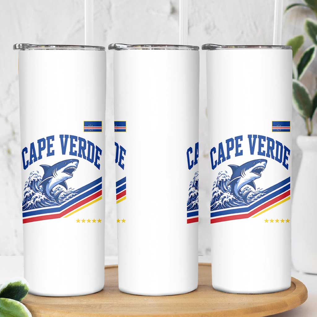 Cape Verde Blue Sharks Ocean Wave Graphic Skinny Tumbler Cabo Verde Pride Sports Fans