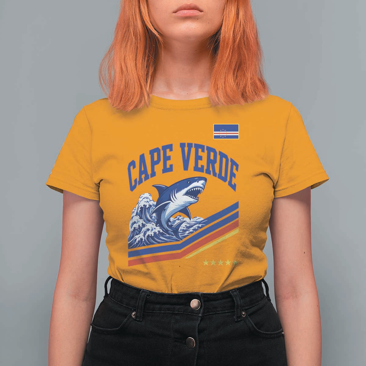Cape Verde Blue Sharks Ocean Wave Graphic T Shirt For Women Cabo Verde Pride Sports Fans