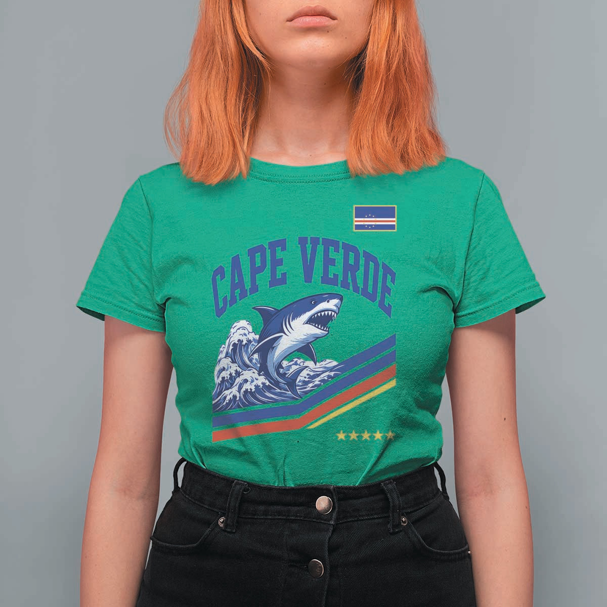 Cape Verde Blue Sharks Ocean Wave Graphic T Shirt For Women Cabo Verde Pride Sports Fans