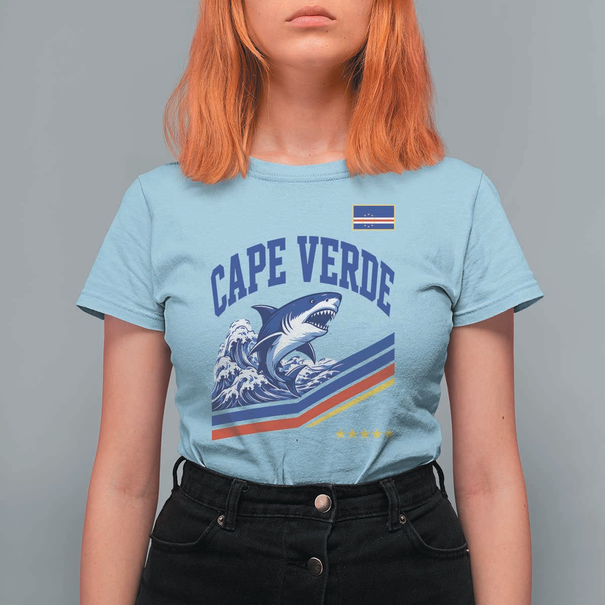 Cape Verde Blue Sharks Ocean Wave Graphic T Shirt For Women Cabo Verde Pride Sports Fans