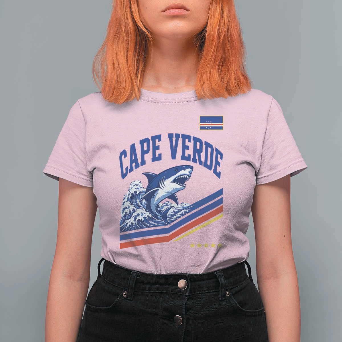 Cape Verde Blue Sharks Ocean Wave Graphic T Shirt For Women Cabo Verde Pride Sports Fans