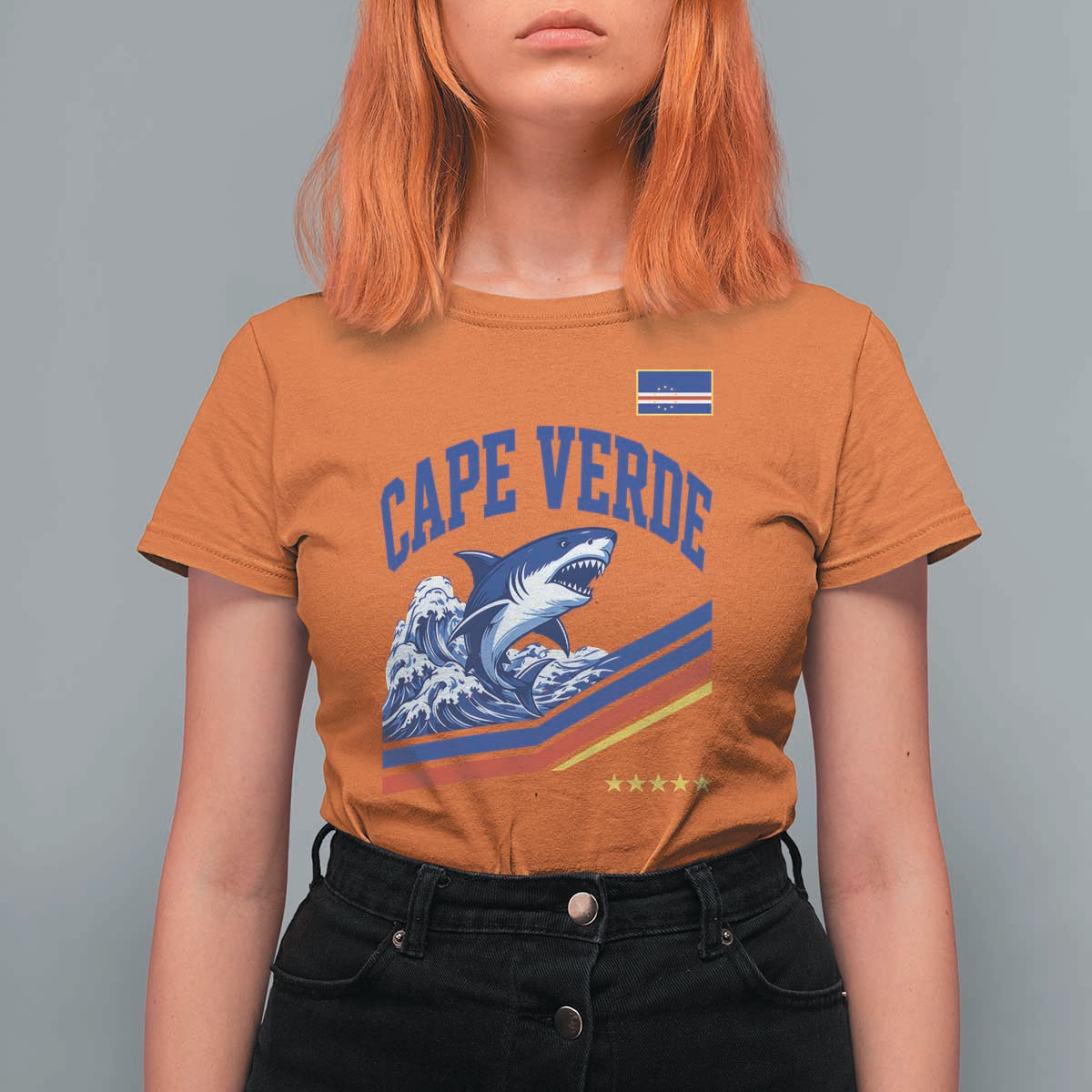 Cape Verde Blue Sharks Ocean Wave Graphic T Shirt For Women Cabo Verde Pride Sports Fans
