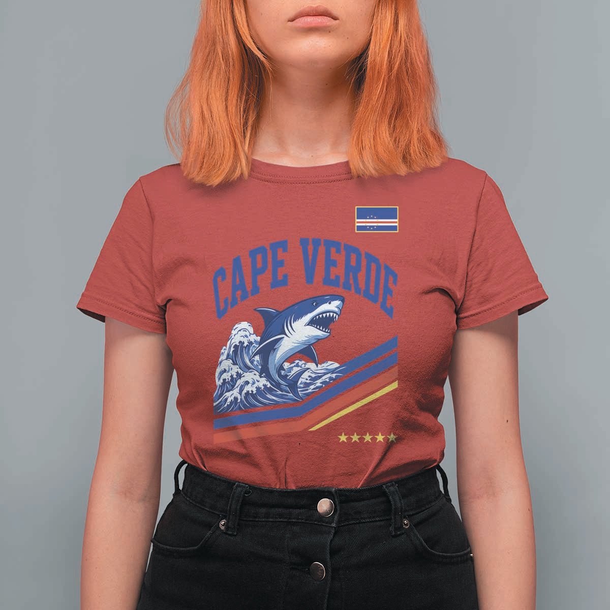 Cape Verde Blue Sharks Ocean Wave Graphic T Shirt For Women Cabo Verde Pride Sports Fans