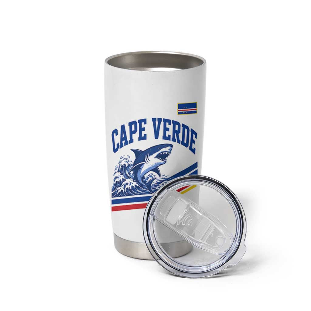Cape Verde Blue Sharks Ocean Wave Graphic Tumbler Cup Cabo Verde Pride Sports Fans