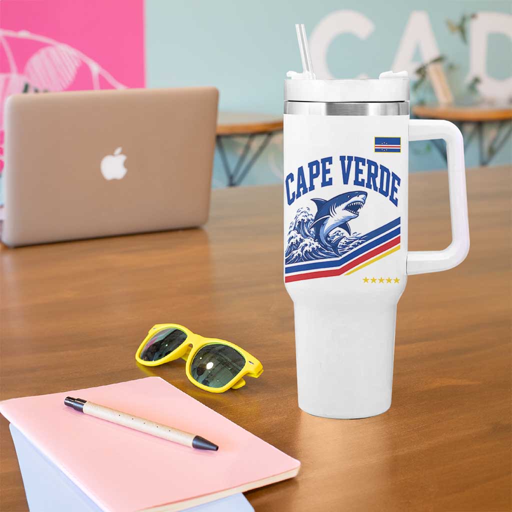 Cape Verde Blue Sharks Ocean Wave Graphic Tumbler With Handle Cabo Verde Pride Sports Fans