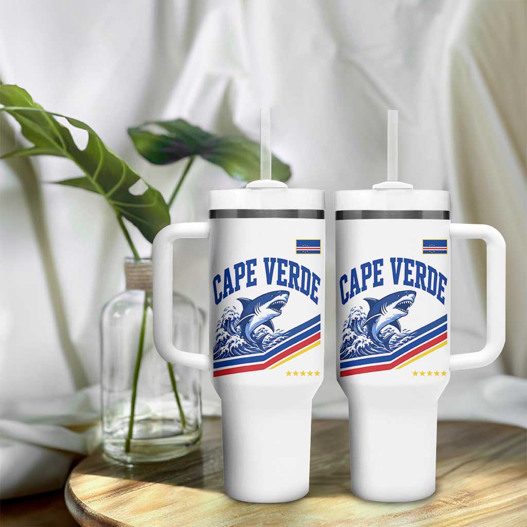Cape Verde Blue Sharks Ocean Wave Graphic Tumbler With Handle Cabo Verde Pride Sports Fans