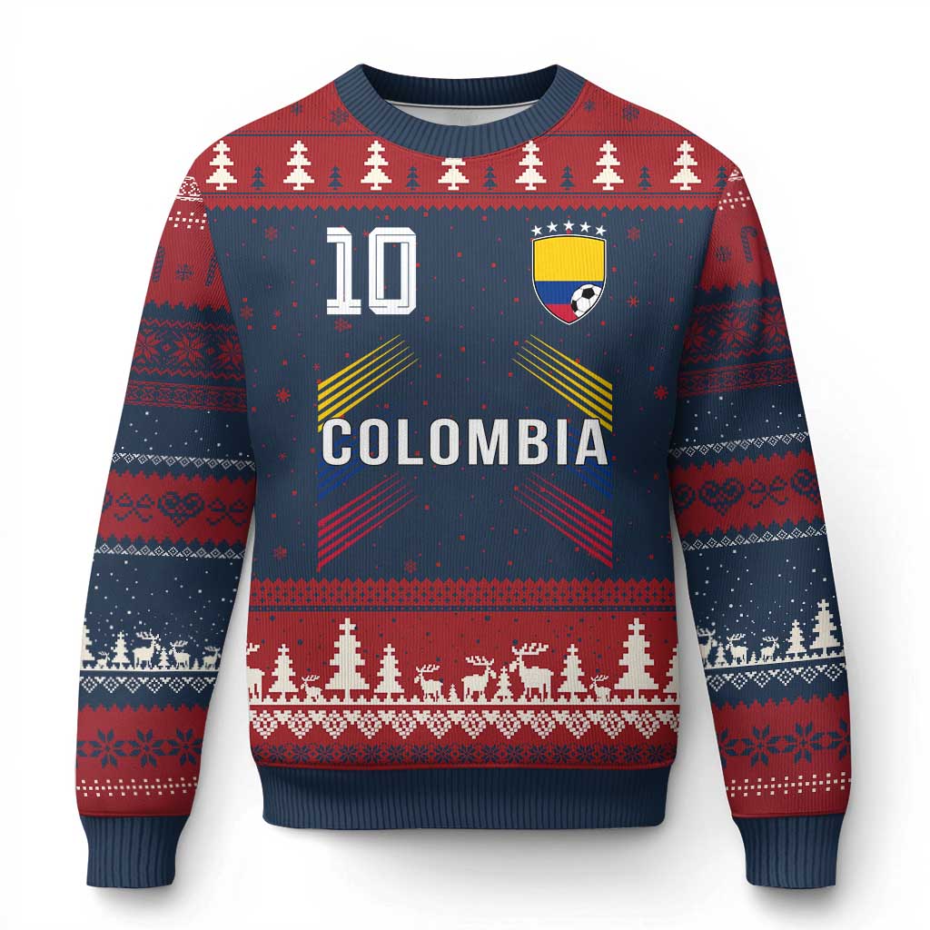 Colombia Soccer Sports Graphic Number 10 Jersey Style Ugly Christmas Sweater Proud Colombian Football Fans Game Day Pride