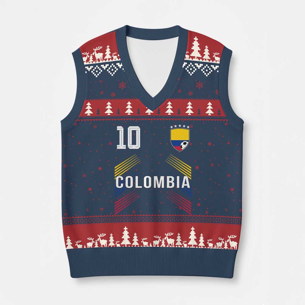 Colombia Soccer Sports Graphic Number 10 Jersey Style V-Neck Knit Sweater Vest Proud Colombian Football Fans Game Day Pride