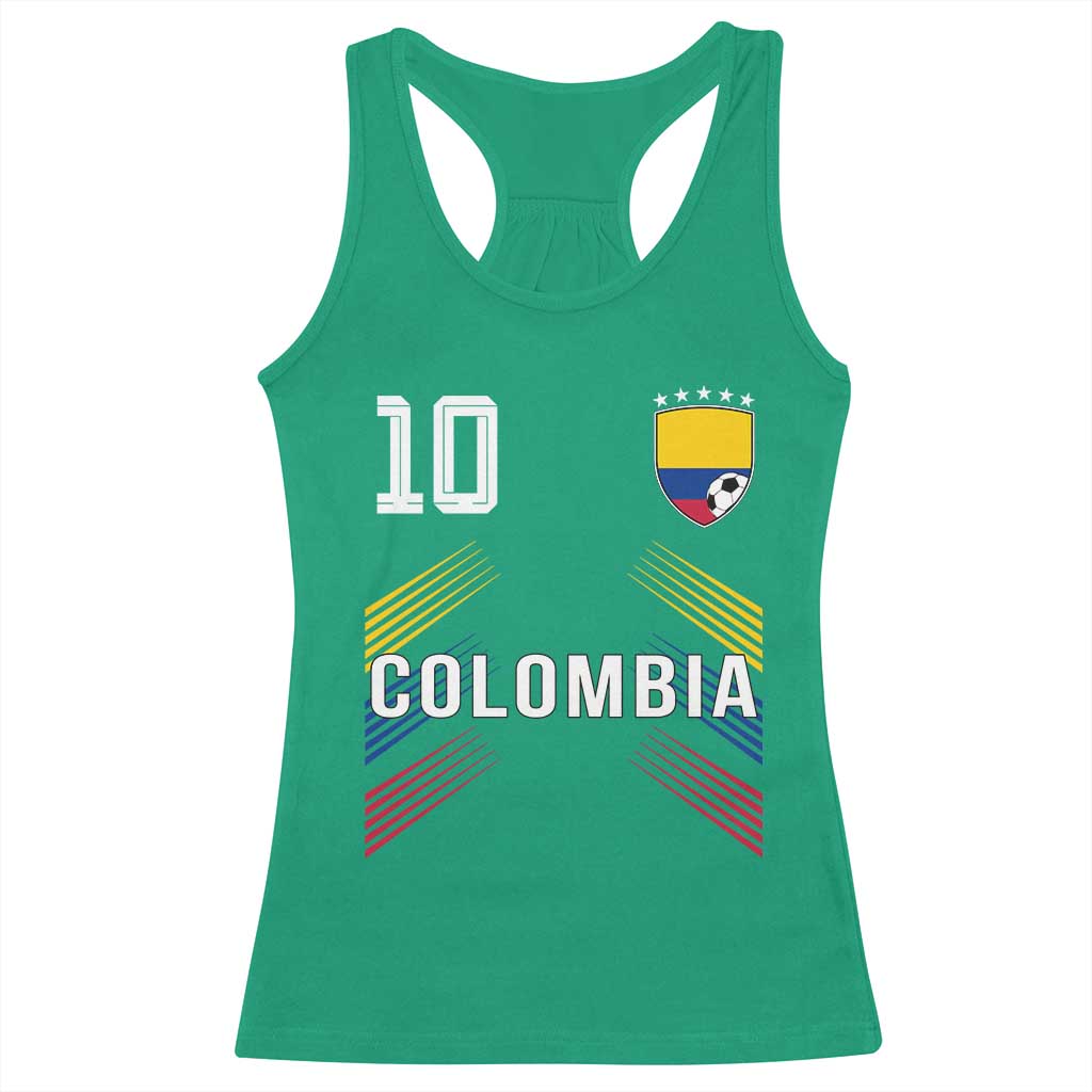 Colombia Soccer Sports Graphic Number 10 Jersey Style Racerback Tank Top Proud Colombian Football Fans Game Day Pride