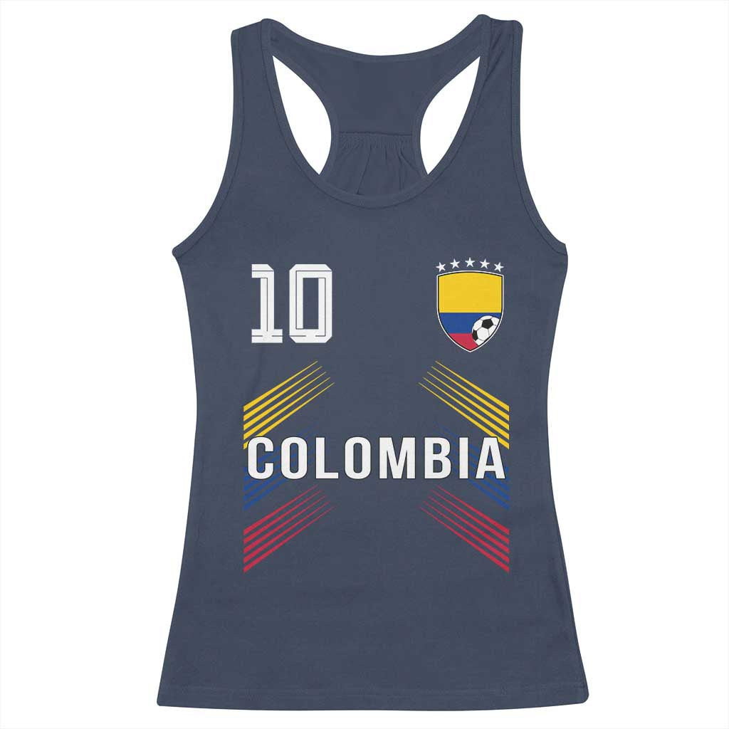 Colombia Soccer Sports Graphic Number 10 Jersey Style Racerback Tank Top Proud Colombian Football Fans Game Day Pride