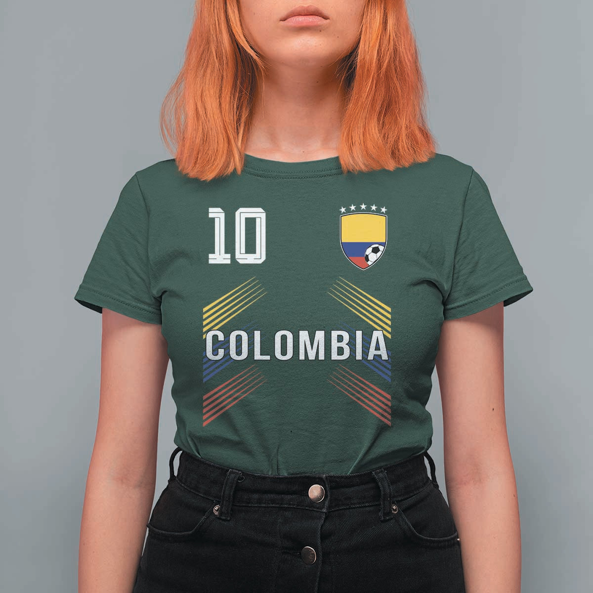Colombia Soccer Sports Graphic Number 10 Jersey Style T Shirt For Women Proud Colombian Football Fans Game Day Pride