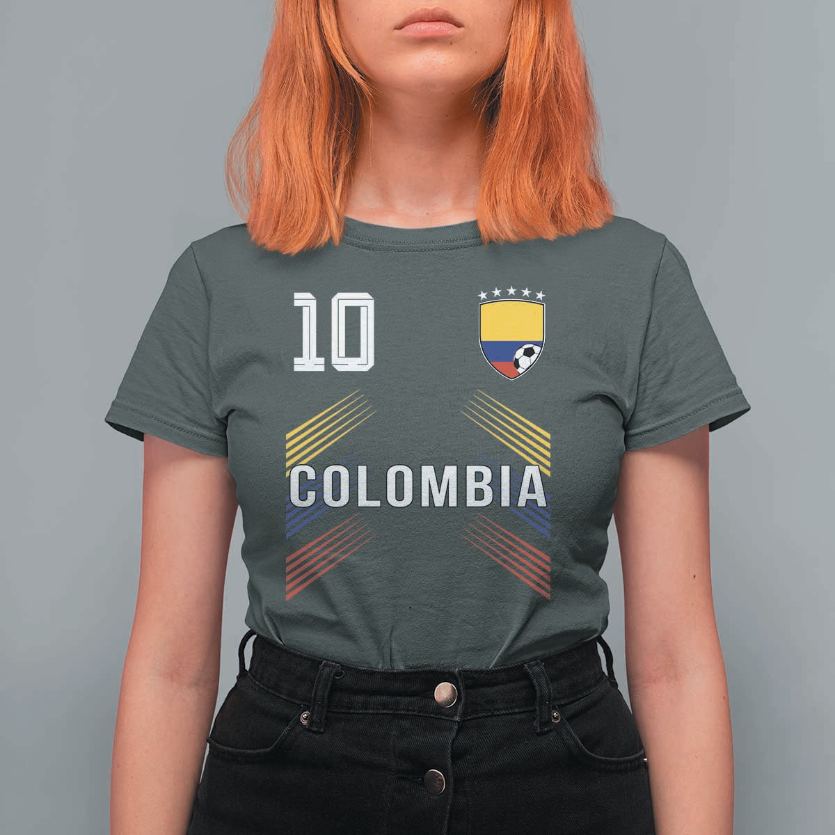 Colombia Soccer Sports Graphic Number 10 Jersey Style T Shirt For Women Proud Colombian Football Fans Game Day Pride