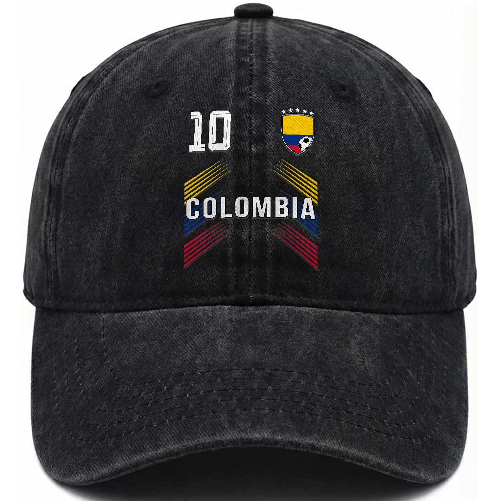 Colombia Soccer Sports Graphic Number 10 Jersey Style Washed Cotton Baseball Cap Proud Colombian Football Fans Game Day Pride