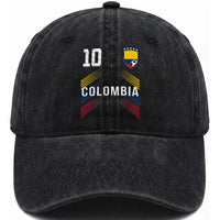 Colombia Soccer Sports Graphic Number 10 Jersey Style Washed Cotton Baseball Cap Proud Colombian Football Fans Game Day Pride
