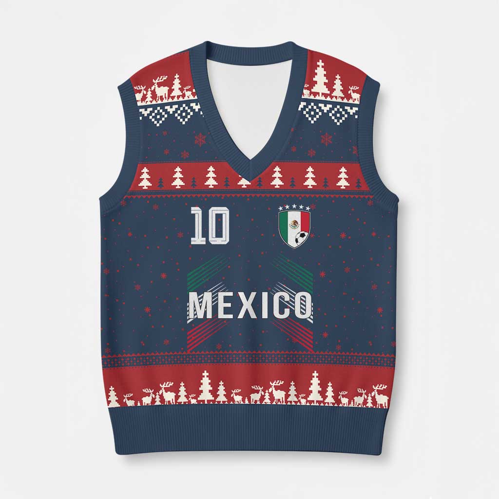 Mexico Soccer Sports Graphic Number 10 Jersey Style V-Neck Knit Sweater Vest Proud Mexican Football Fans Game Day Pride