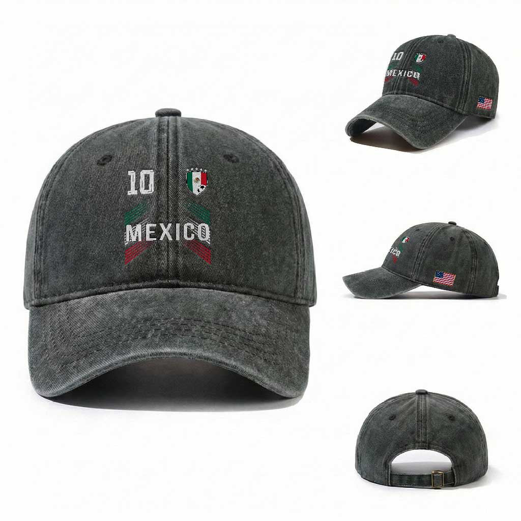 Mexico Soccer Sports Graphic Number 10 Jersey Style Washed Cotton Baseball Cap Proud Mexican Football Fans Game Day Pride