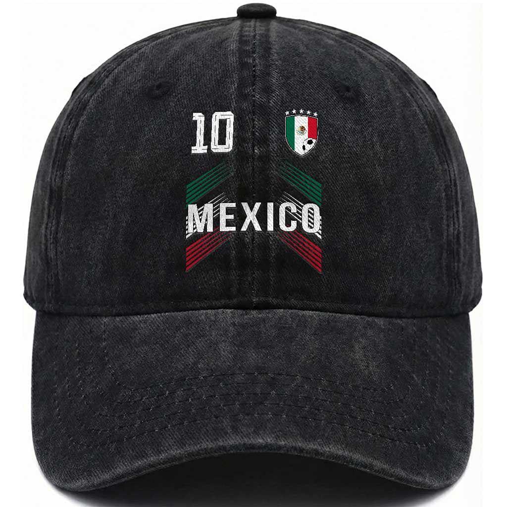 Mexico Soccer Sports Graphic Number 10 Jersey Style Washed Cotton Baseball Cap Proud Mexican Football Fans Game Day Pride