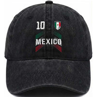 Mexico Soccer Sports Graphic Number 10 Jersey Style Washed Cotton Baseball Cap Proud Mexican Football Fans Game Day Pride