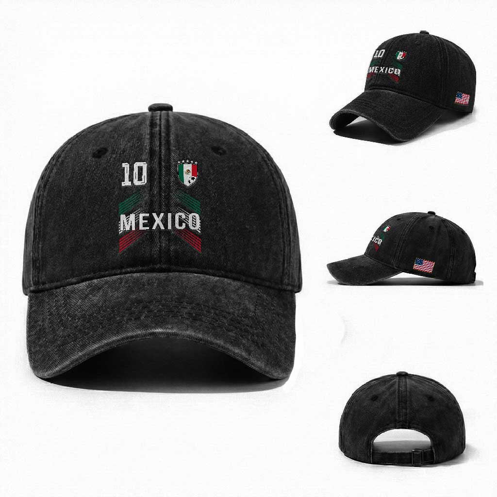 Mexico Soccer Sports Graphic Number 10 Jersey Style Washed Cotton Baseball Cap Proud Mexican Football Fans Game Day Pride