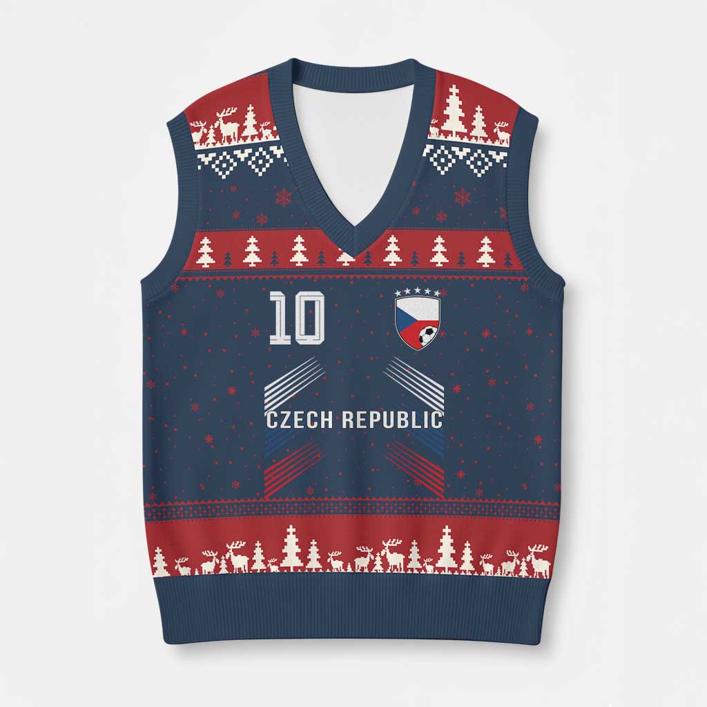 Czech Republic Soccer Sports Graphic Number 10 Jersey Style V-Neck Knit Sweater Vest Proud Czechia Football Fans Game Day Pride