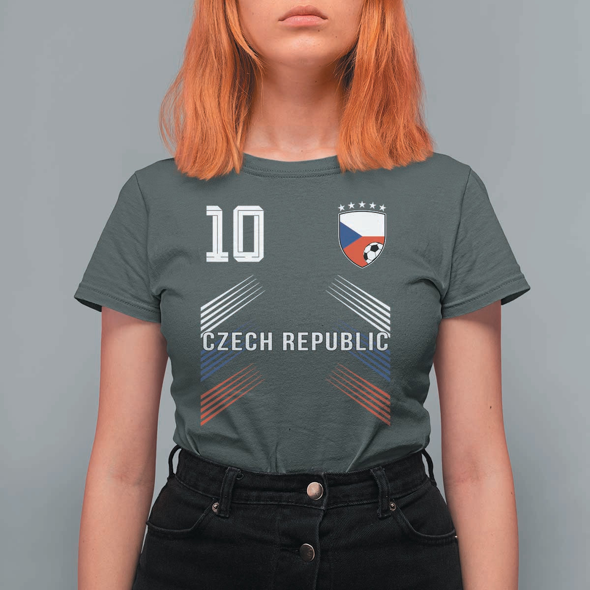 Czech Republic Soccer Sports Graphic Number 10 Jersey Style T Shirt For Women Proud Czechia Football Fans Game Day Pride