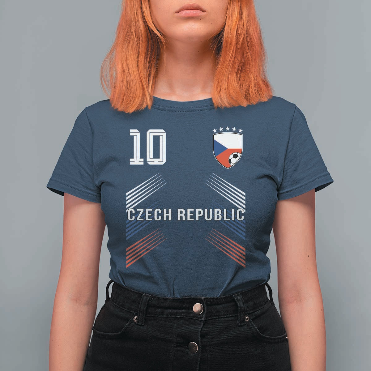 Czech Republic Soccer Sports Graphic Number 10 Jersey Style T Shirt For Women Proud Czechia Football Fans Game Day Pride