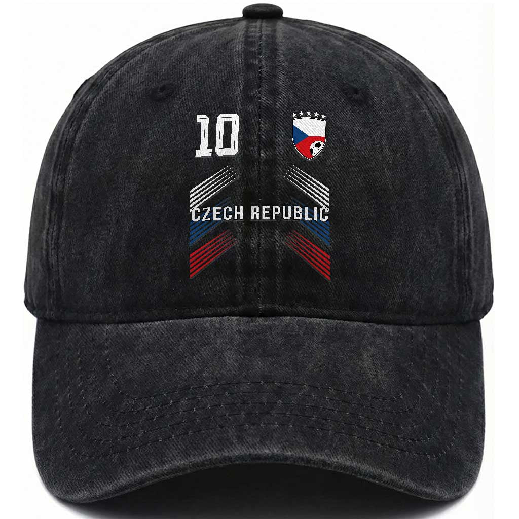 Czech Republic Soccer Sports Graphic Number 10 Jersey Style Washed Cotton Baseball Cap Proud Czechia Football Fans Game Day Pride