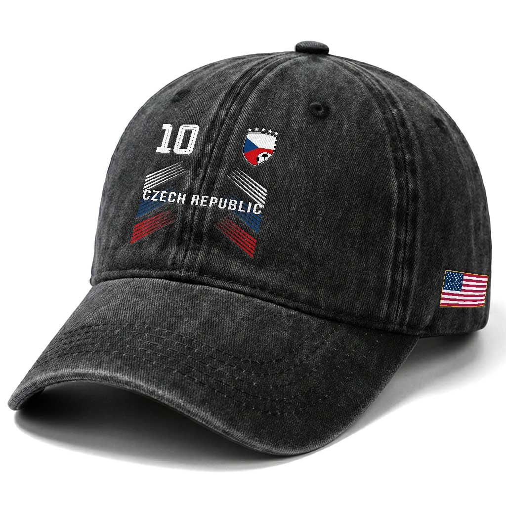 Czech Republic Soccer Sports Graphic Number 10 Jersey Style Washed Cotton Baseball Cap Proud Czechia Football Fans Game Day Pride