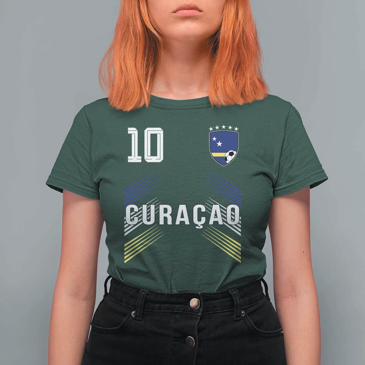 Curacao Soccer Sports Graphic Number 10 Jersey Style T Shirt For Women Proud Curaçaoans Football Fans Game Day Pride