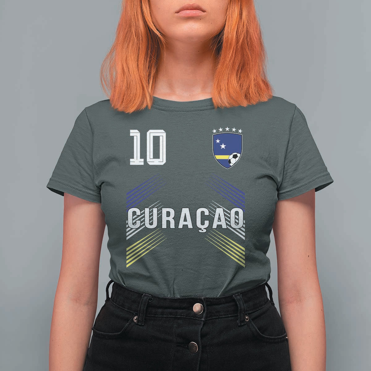 Curacao Soccer Sports Graphic Number 10 Jersey Style T Shirt For Women Proud Curaçaoans Football Fans Game Day Pride