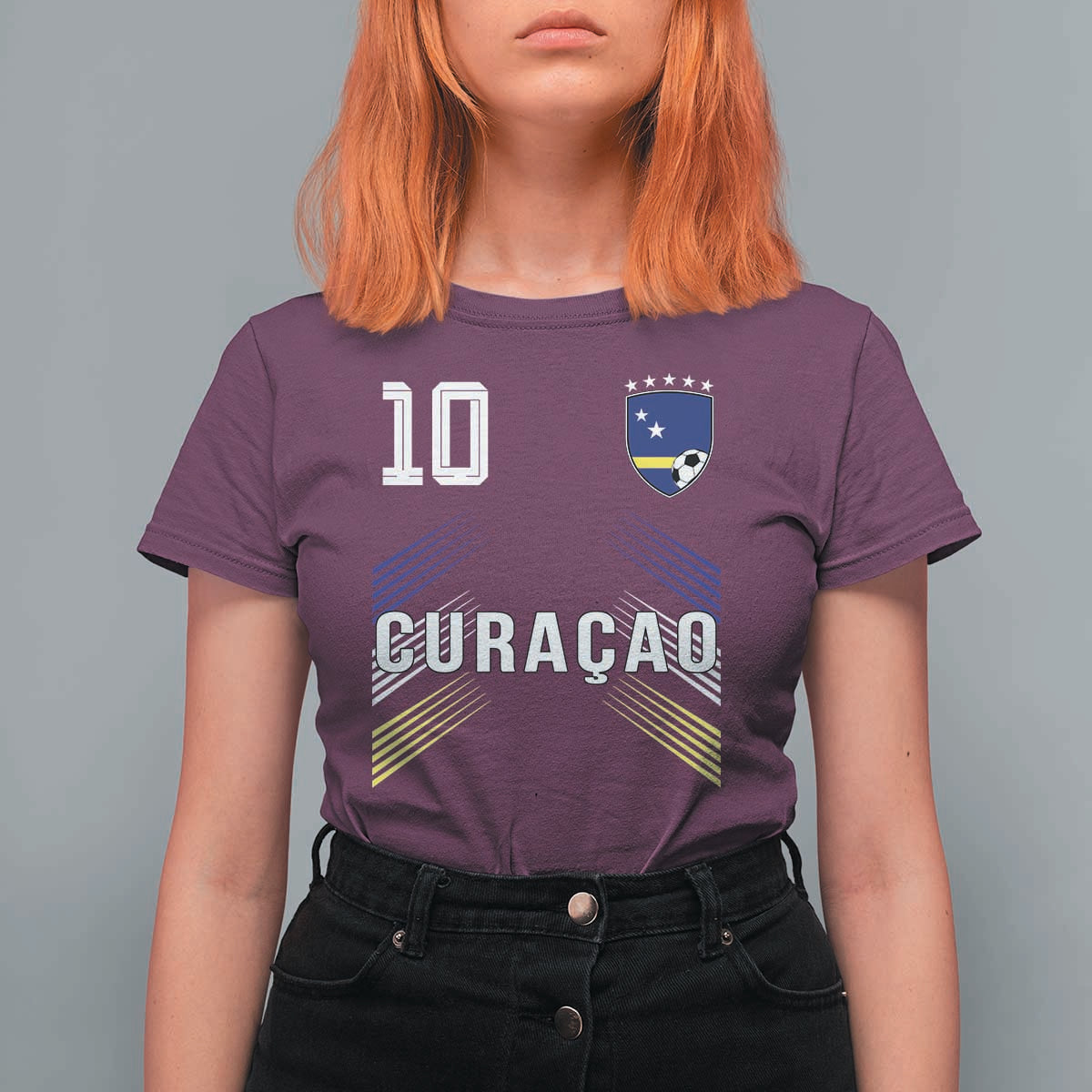 Curacao Soccer Sports Graphic Number 10 Jersey Style T Shirt For Women Proud Curaçaoans Football Fans Game Day Pride
