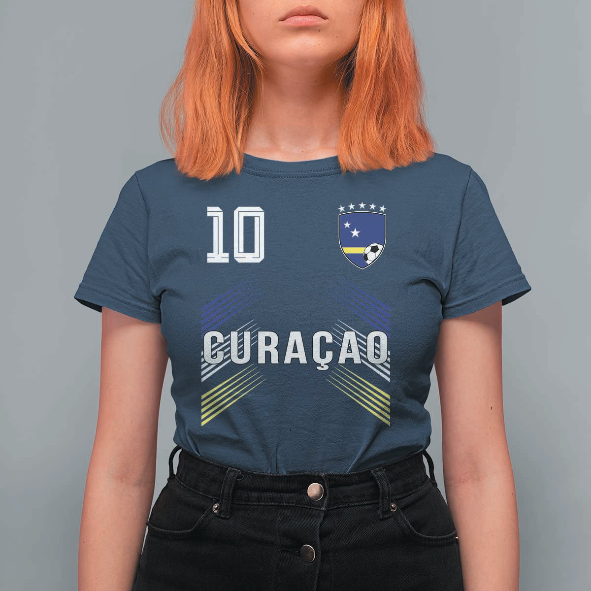 Curacao Soccer Sports Graphic Number 10 Jersey Style T Shirt For Women Proud Curaçaoans Football Fans Game Day Pride